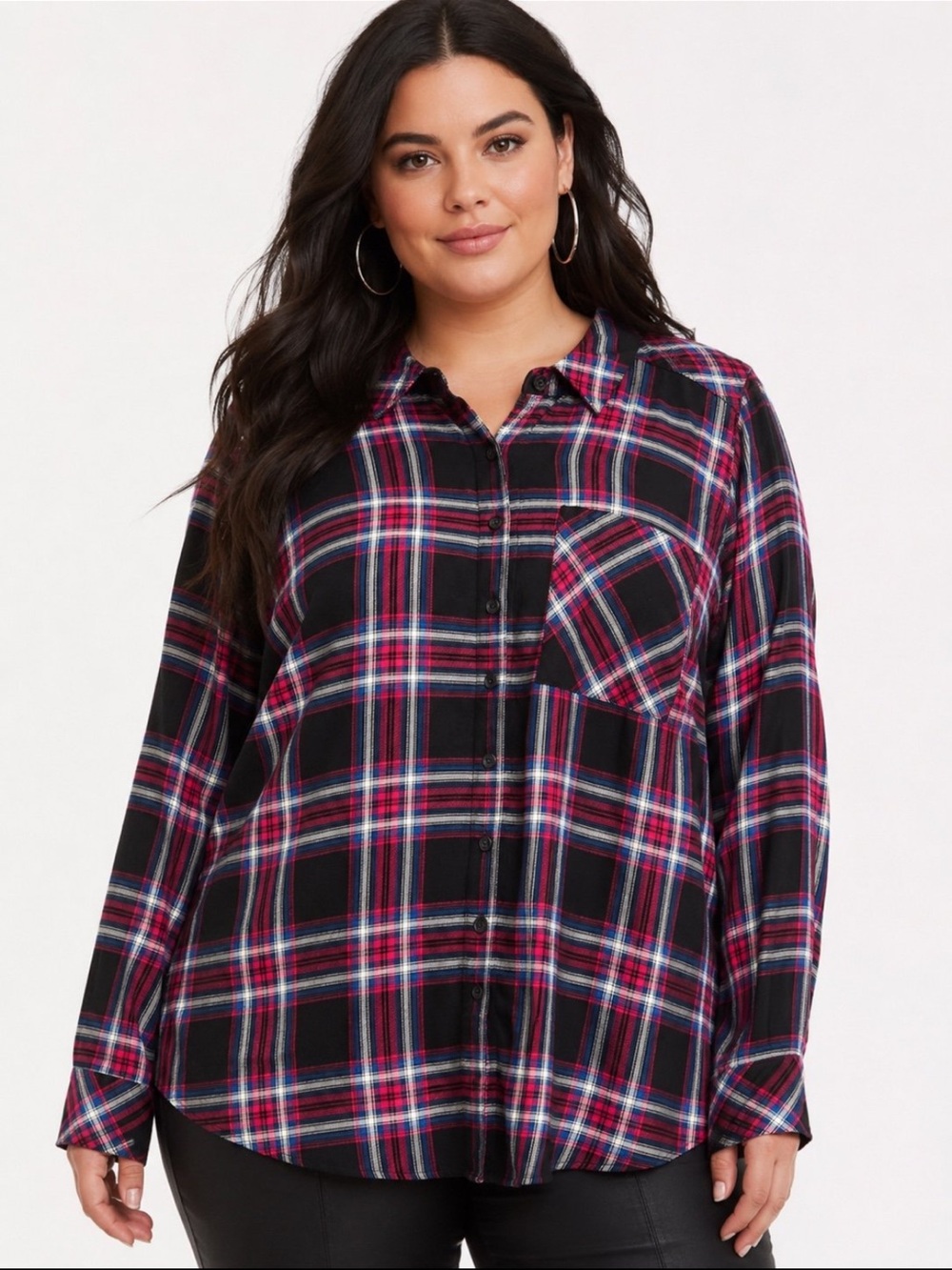 NWT Torrid Lizzie Plaid Button Down Shirt Red Black Size 1 14/16